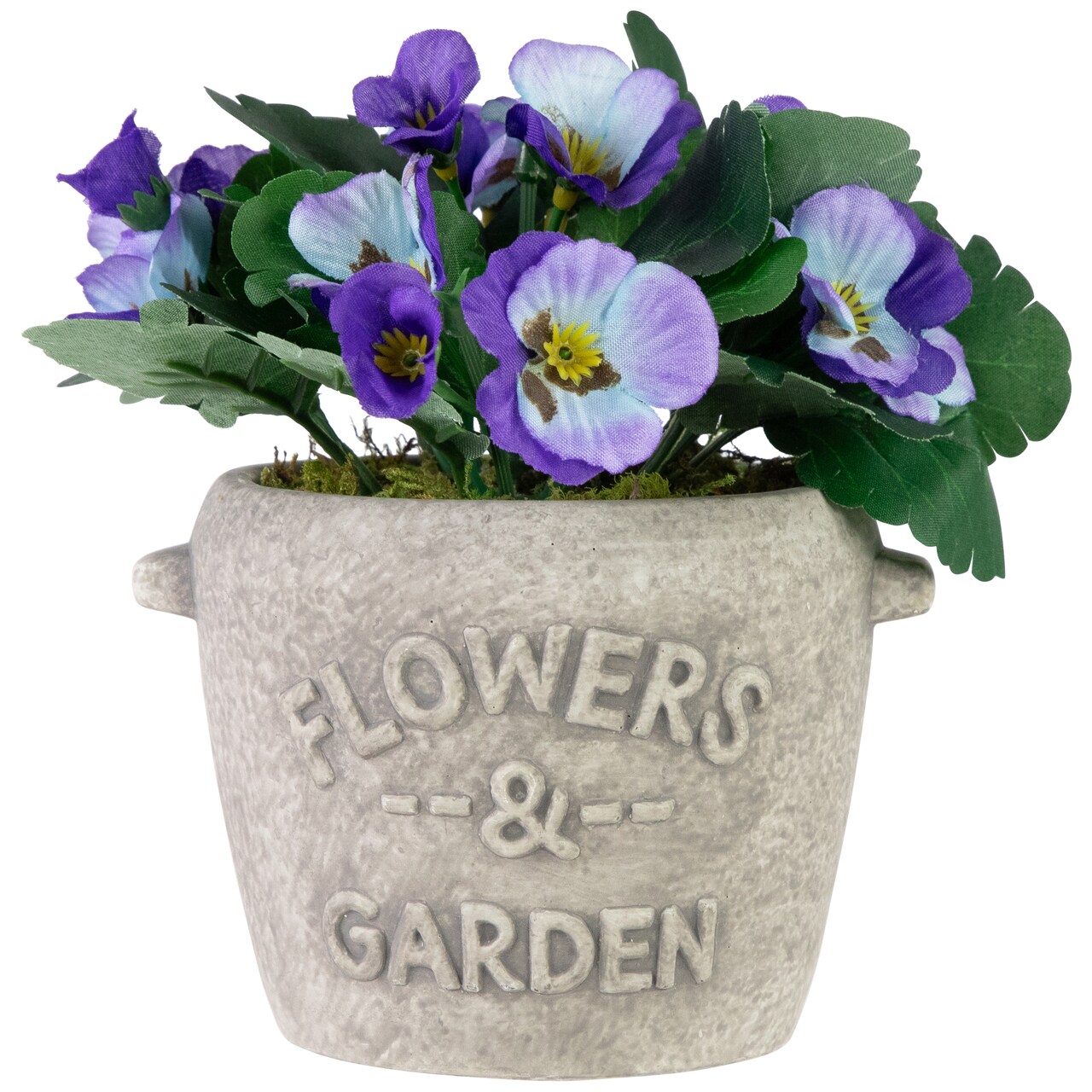 Northlight Pansy Artificial Floral Arrangement in "Flowers & Garden" Pot - 6" - Purple and Blue